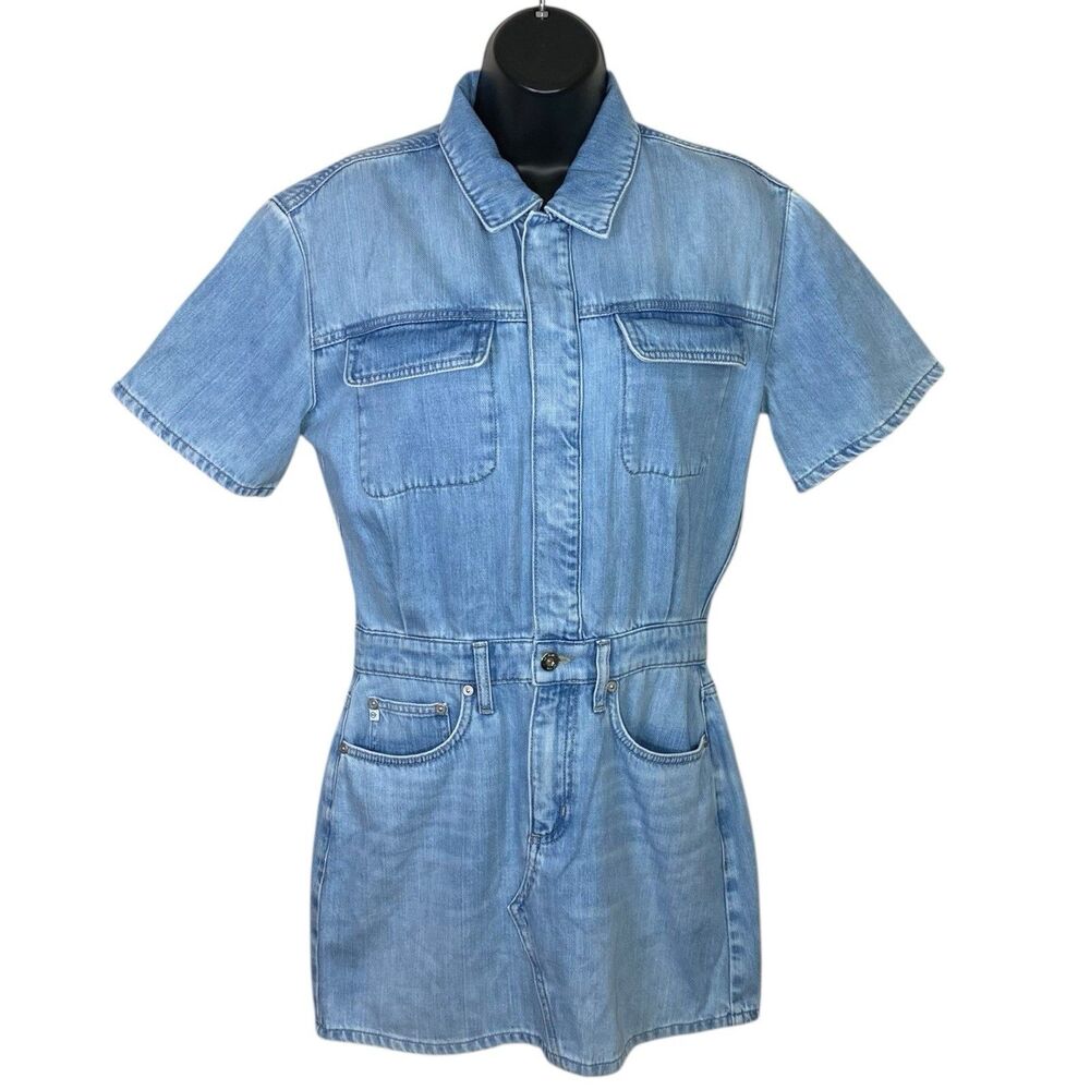 AG Adriano Goldschmied Mini Dress Womens Small Blue Denim Western Pockets NEW